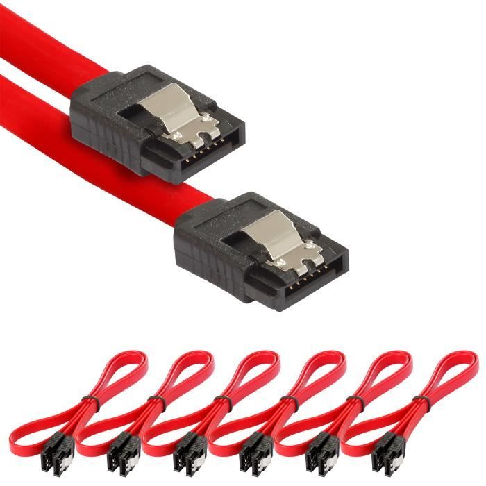6x Câble SATA 3 HDD SSD, câble de données haut de gamme avec fiche clip  droit, jusqu'à 6 Go/s, longueur 0,5 m, rouge - Cdiscount Informatique