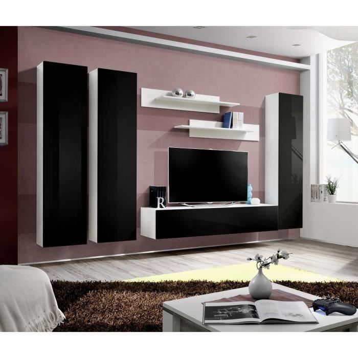 meuble tv fly c1 design, coloris blanc et noir brillant. meuble suspendu moderne et tendance pour votre salon. 160x30x40 blanc