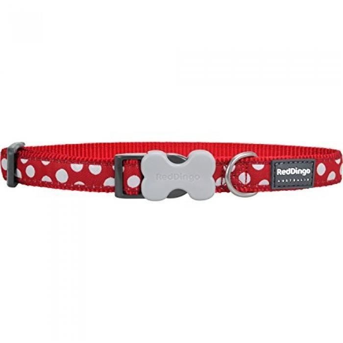 red dingo collier réglable pour chien rouge pois blanc 24-37 cm 15 mm