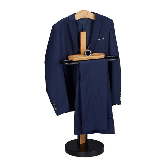 Relaxdays valet avec support autonome costumes sans plis porte-vêtements bambou&métal 109 x 48 x 30cm noir/nature