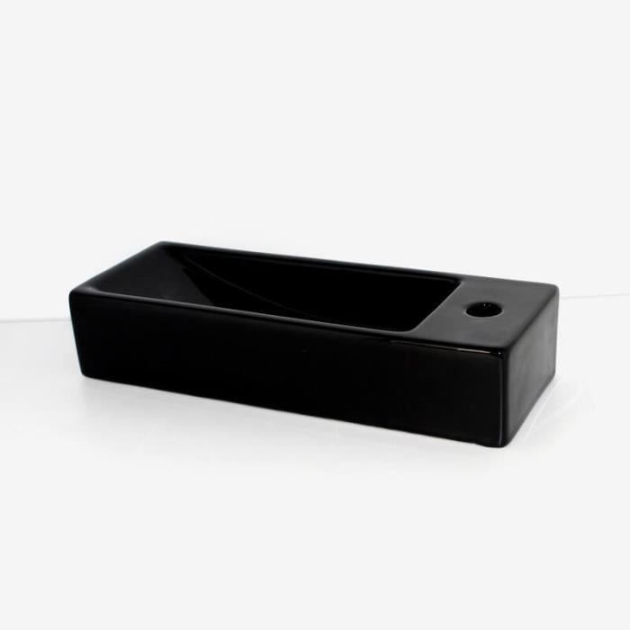 Lave main Rectangulaire Gain de place Droite - Céramique Noire - 38x15 cm - Minimalist
