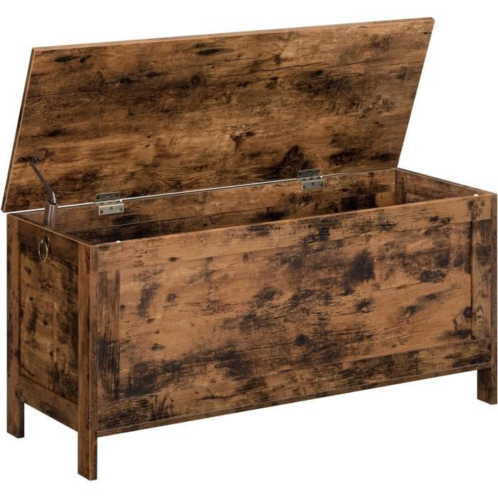 Hzuaneri Banc Rangement Chaussures Vintage – Coffre Relevable 100 Cm, Charnières Sécurité, Bois Brun, Chambre/Entrée/Salon