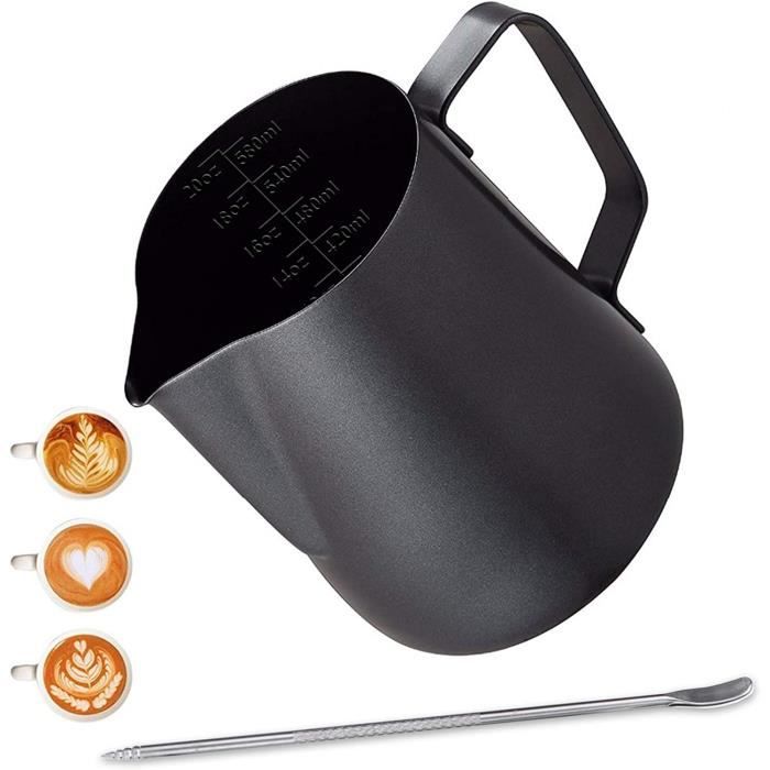 Pot à Lait Inox 600ml Newaner - Pour Mousser Lait - Marque De Mesure - Latte Art - Cappuccino/Expresso