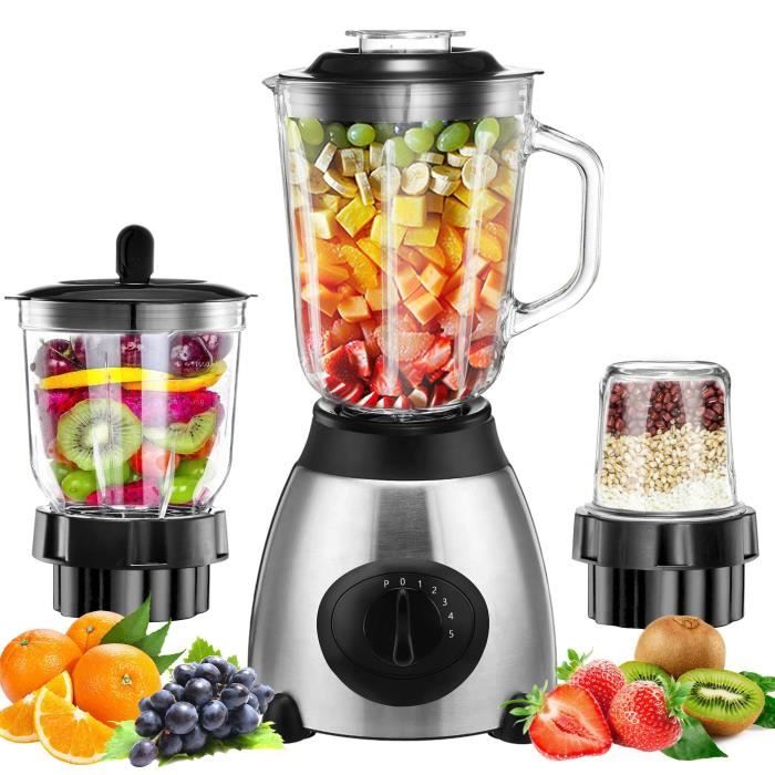 Blender Mixeur Camry 1300W - 1.2L Avec 3 Bouteilles Tritan - Moulin Et Presse-Agrumes - Fonction Ice Crush