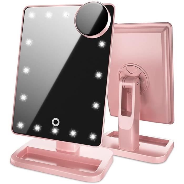 Mallette De Maquillage Avec Lumière LED Et Miroir – Grand Rangement – Compartiments Organisés – Rose Or – Portable