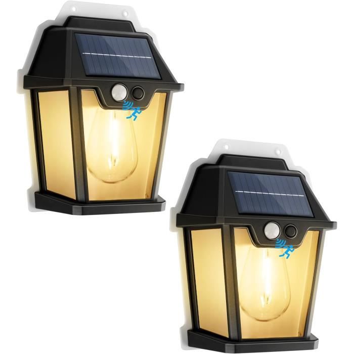 2 Appliques Muraires Solaires Extérieur COLBOR - Détection Mouvement 5m - IP65 - 3 Modes - Vintage
