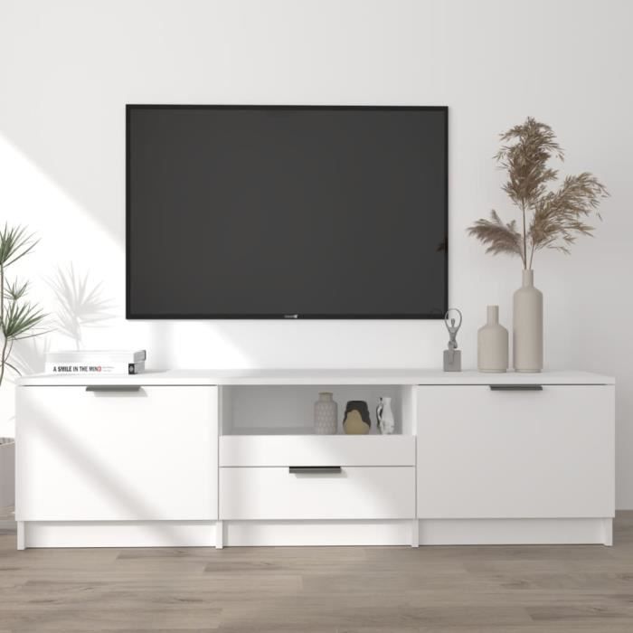 Meuble TV - VIDAXL - 140x35x40 cm - Bois dingénierie - Blanc - Contemporain
