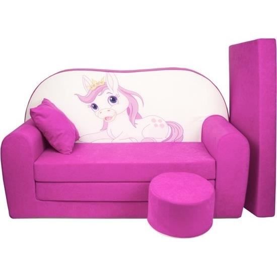 Ensemble canapé lit enfant - matelas invité - canapé - 170 x 100 x 8 - canapé lit - rose - cheval