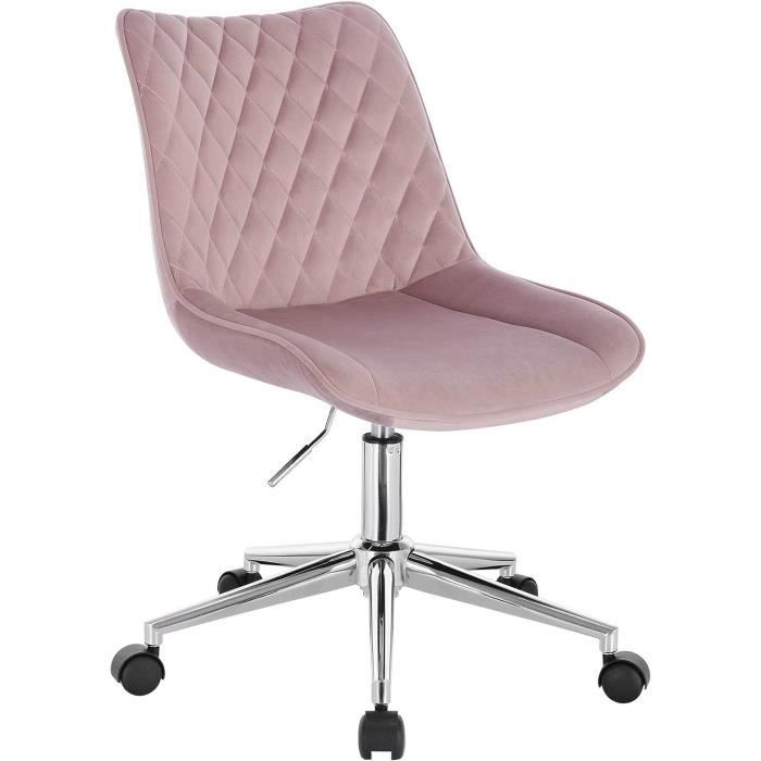 woltu chaise de bureau tabouret en velours pivotant 360°,tabouret à roulettes réglable en hauteur,rose