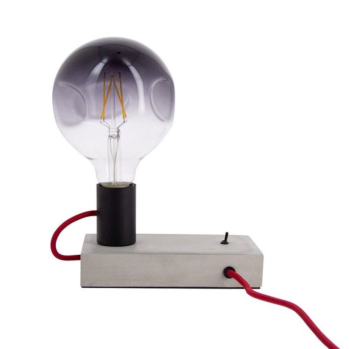 Lampe à poser FOCO (style industrielle) en béton & fil rouge culot E27 Lampe à poser FOCO (style industrielle) en béton & fil rouge culot E27