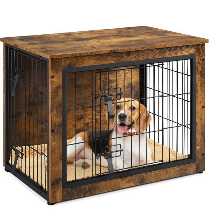 Comparer les prix de Yaheetech Cage pour Chien en Bois Cage pour Chiots avec 2 Portes Grillagées à Double Serrure Tapis Taille M Brun Rustique