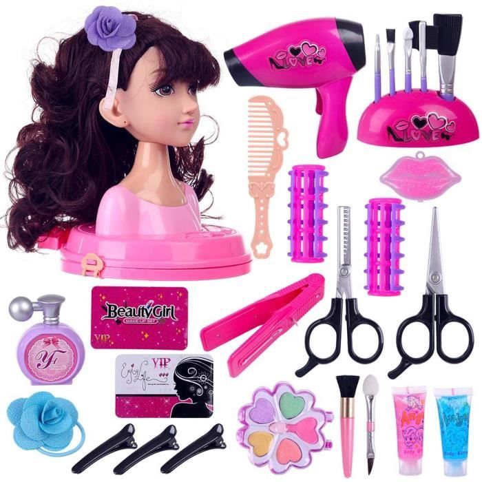 Tete à Coiffer et Maquiller Enfant,Jeu de rôle pour Demi-Poupée Coiffure et  beauté,Set de Coiffure pour Enfants,Cadeaux pour Filles