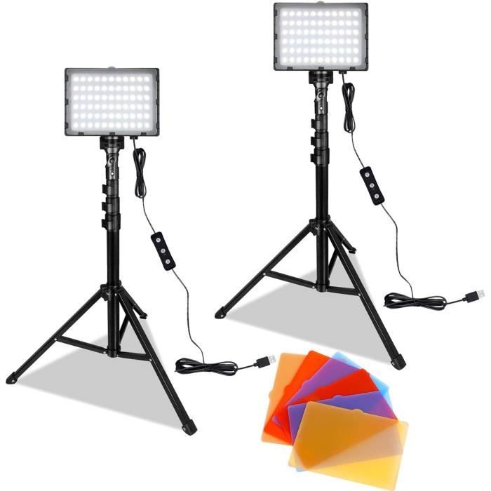 Pack de 2 Lumières Vidéo LED USB - Variable 5600K LED Lumière Vidéo Photographie Lumière Caméra avec Trépied Réglable Filtre