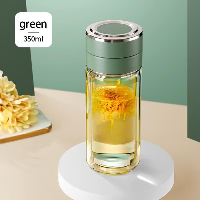 Bouteille Infuseur à Thé En Verre Double Paroi 280 Ml – Infuseur Acier Inoxydable Amovible – Coloris Or Rosé – Parfaite Pour Bureau, Voyage, Maison