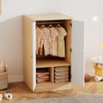 Petite armoire avec tringle, armoire 2 portes, 2 compartiments, chambre, salon, armoire enfant, MDF, blanc + naturel-1