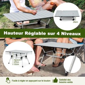 Table De Camping Pliante En Bambou - Latte Enroulable - Avec Sac De Transport - Neuve
