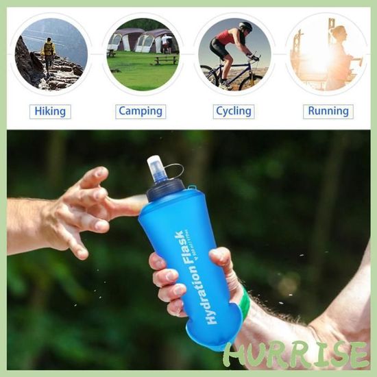 TRIWONDER Gourde Souple 500 Ml Pliable - Bouteille D'Eau Flasque Pour Running, Randonnée, Vélo Et Marathon - Bleu