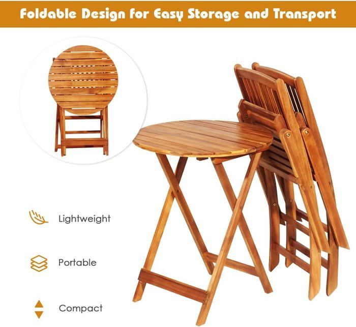GOPLUS Salon de Jardin Exterieur 2 Personnes en Bois Acacia, Lot de 5 Table et Chaises de Jardin, Plateau à Lattes et 2 Fauteuils avec 2 Coussins Confortables, Charge 75 180 KG