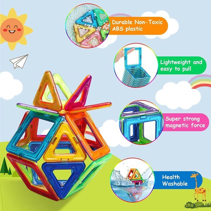 BuzzoXerex 70 Pièces Construction Magnétique Routes - Blocs Magnétiques Éducatifs Pour Enfants 3 4 5 6 Ans - Cadeau Idéal Cadeau Garçon Fille Construction