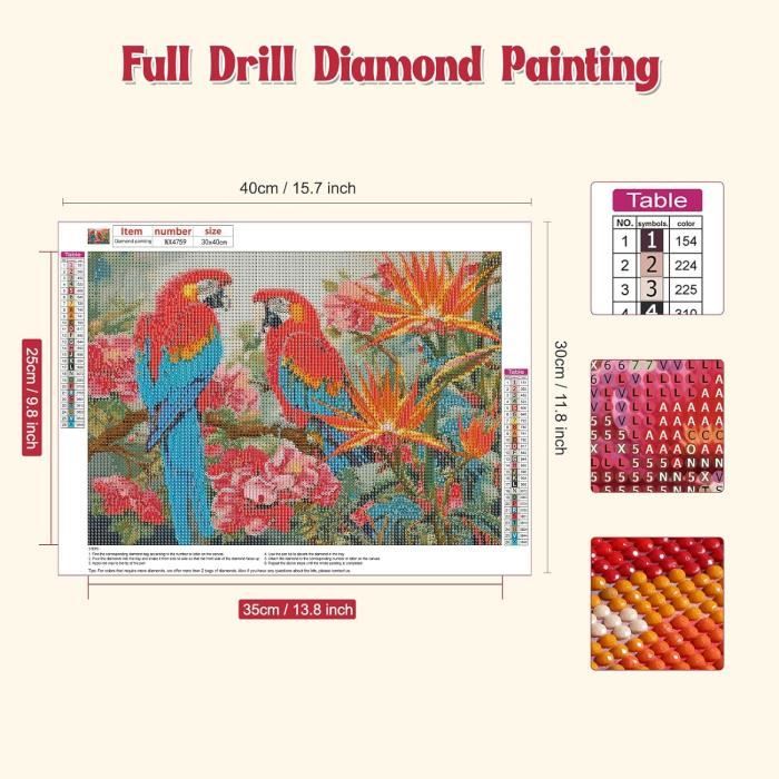Kit Peinture Diamant Animaux Oiseaux - Toile Complète - Diamants Résine - Adultes/Enfants - Neuf