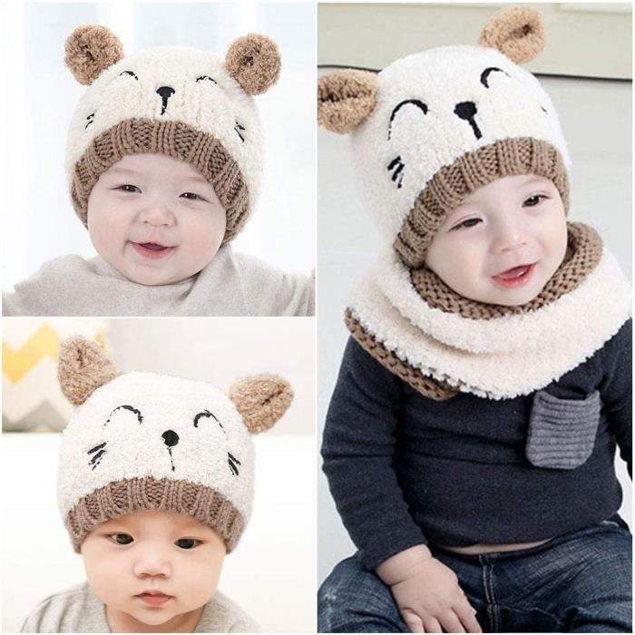 Chapeau Bonnet Enfant Hiver Bébé,Ensemble Set de 3 pièces Bonnet