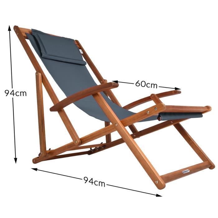 Chaise Longue Pliante En Bois Massif – Lot De 2, Sans Accoudoirs, Réglable 3 Positions, Capacité 120kg, Revêtement OEKO-TEX - 12