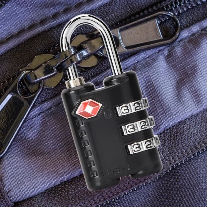 Cadenas à Combinaison 3 Chiffres – Portable – Acier Allié – Noir – Pour Valise Et Bagages