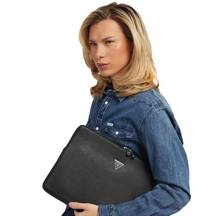 Pochette Guess Femme Certosa saffiano document holder Noir Synthetique Authentique Bagagerie Guess Femme