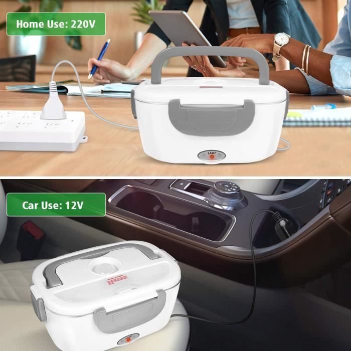 Boîte Repas Chauffante électrique 1L Avec Batterie 14000mAh - Contenant Inox 304, 4 Températures, Minuterie - Idéale Bureau, Chantier, Camping