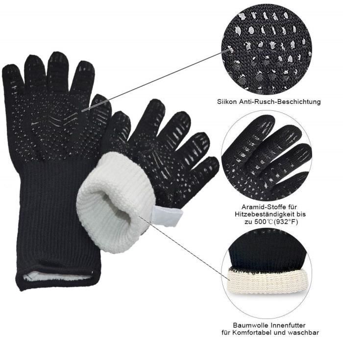 Skythrive Gants De Barbecue, Gants De Four Résistant à La Chaleur Jusqu'à 800 °C Gants De Gril En Silicone Antidérapants Pour Cuisson à La Plaque, Au Four Et Au Barbecue (Noir