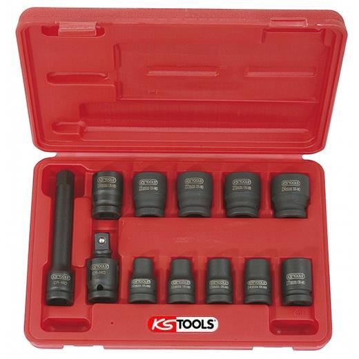 KS Tools - Coffret de douilles longues à chocs 1'', 24 à 38 mm, 8 pièces