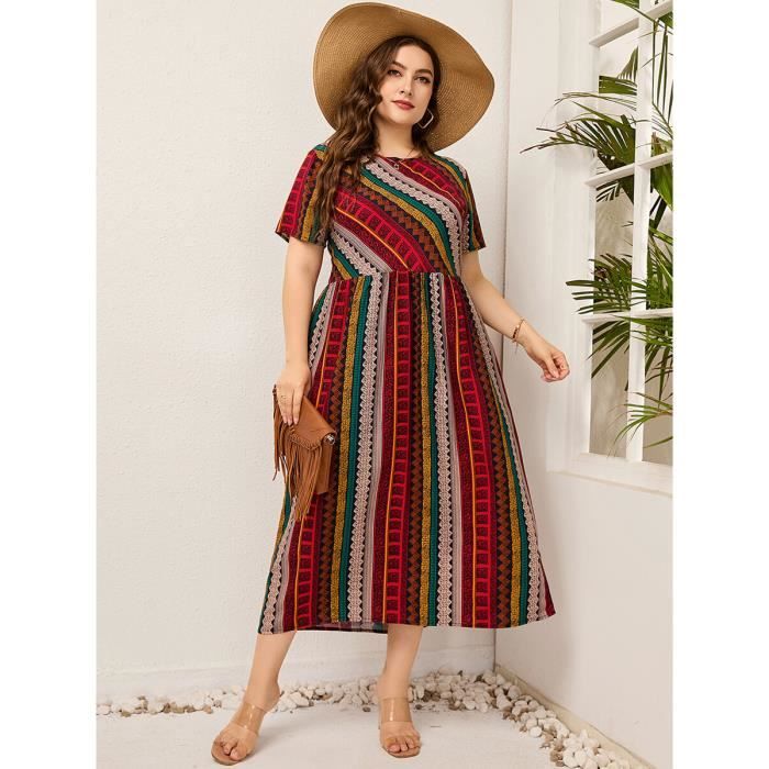 Robe longue d contract e grande taille pour femmes curvy coton et