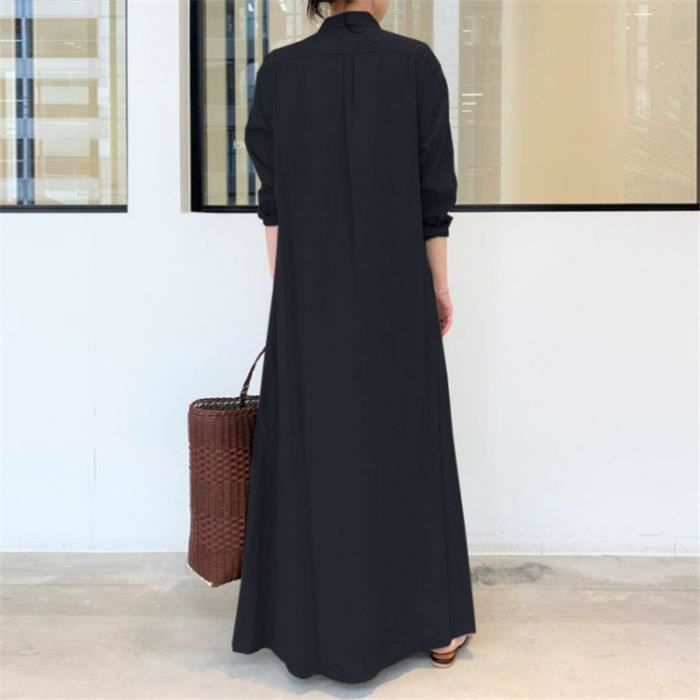 Robe Tunique Femme FTCayanz - Lin Coton Manches Longues - Midi Ample - Élégante Et Confortable