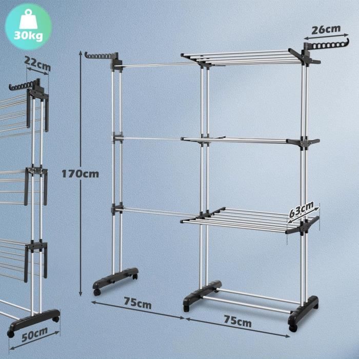 MENGDA Etendoir à Linge Pliable, Séchoir à vêtements Mobile, Etendage à