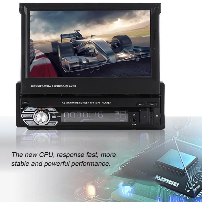 Ecran HD auto rétractable de 7 pouces lecteur de voiture Bluetooth