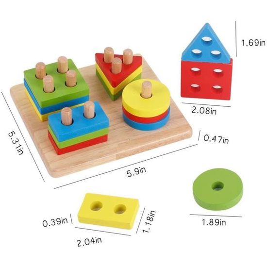 Puzzle Géométrique Montessori En Bois Dès 1 An – Apprendre Les Couleurs Et Les Formes En S'amusant