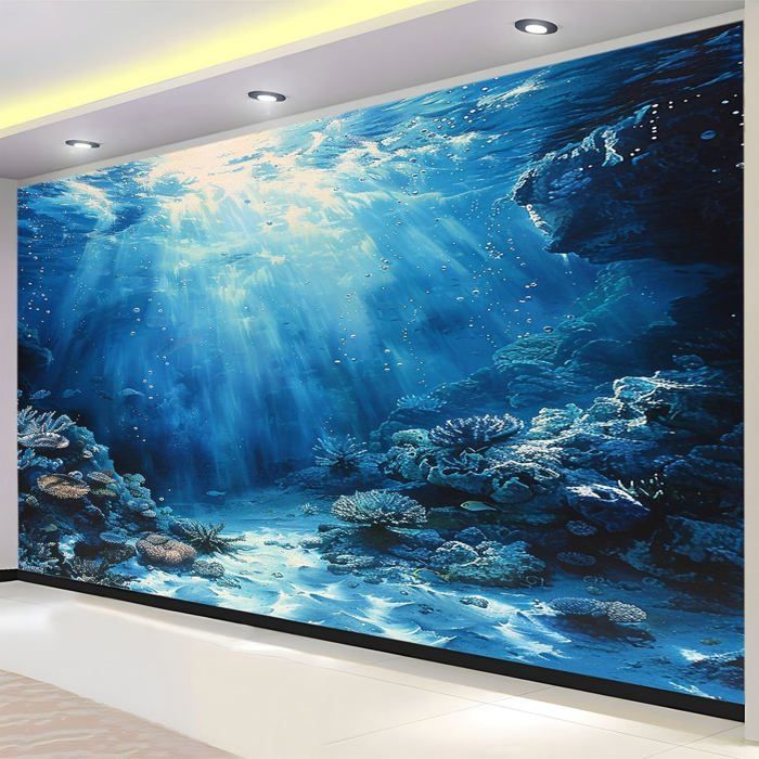 Papier Peint 3D Effet Océan Bleu – Autocollant Mural Photo, Motif Paysage Pour Toutes Pièces