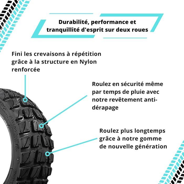 BITUME Pneus Tubeless 10x 250x64 Gel Anti-Crevaison - Compatible Xiaomi 4 Ultra, Navee S65