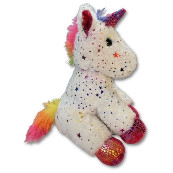 Peluche Lucie la Licorne Etoiles et paillettes Blanc Arc en ciel 26cm Position assise Cdiscount Jeux Jouets