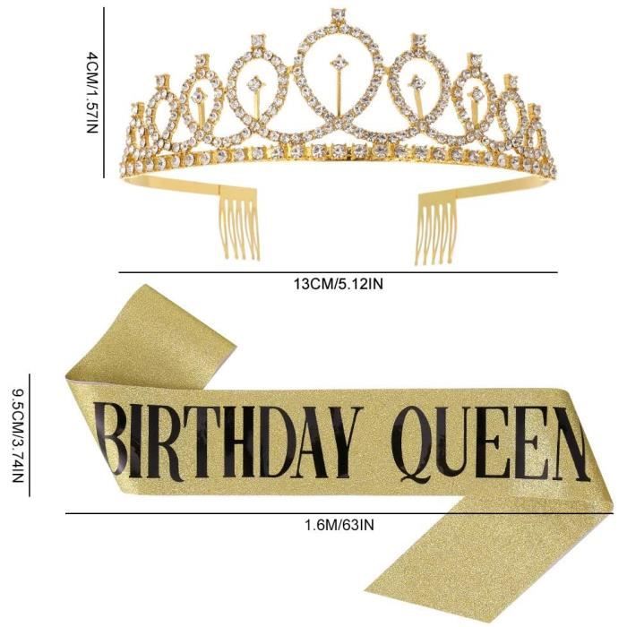 LUNEKUCK Kit de Couronne Anniversaire Birthday Queen Echarpe Anniversaire  Diademe Accessoire Anniversaire Décoration de Tout Age avec Epingle