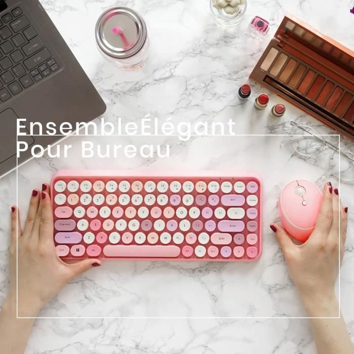 Clavier Souris Sans Fil Perixx PERIDUO-713 - Style Rétro Violet AZERTY Avec Touches Arrondies