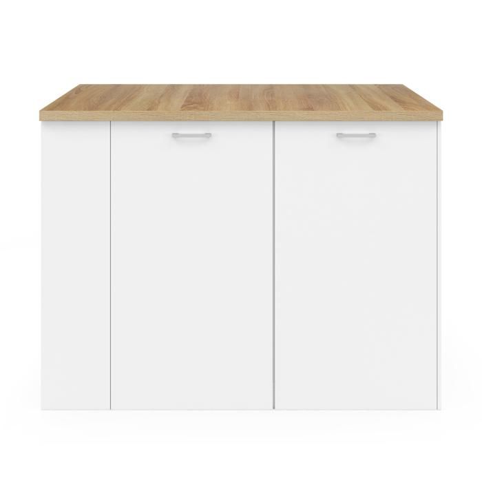 Isola Cucina TIBO 120cm - Legno Nero Con Piano Faggio | Con Ante E Ripiani