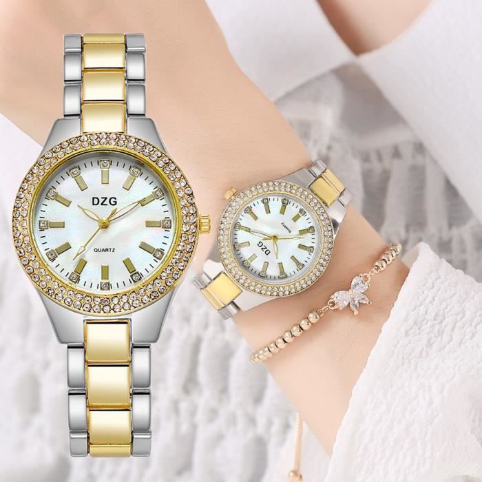 Montre Femme élégante Quartz - Cadran Petit, Bracelet Acier Inoxydable, Cristal, Or, étanche 30m
