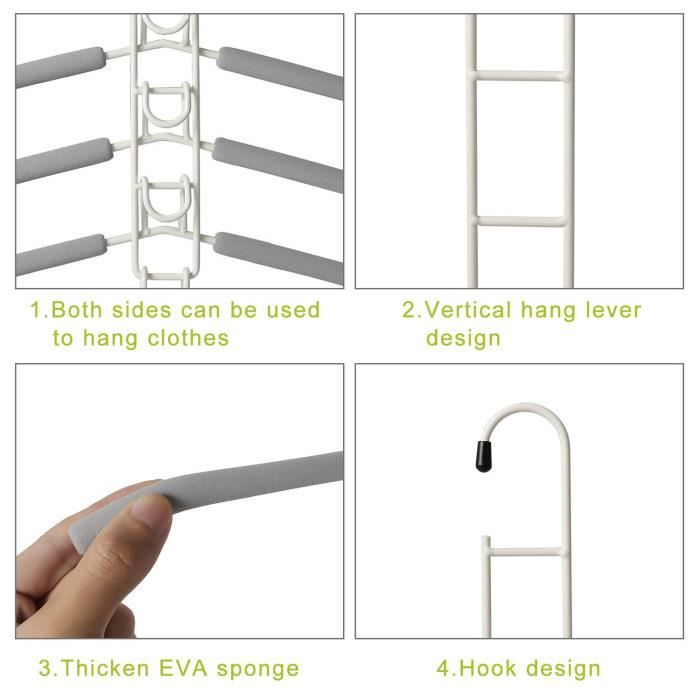 Cintre Pliable Multicouche Antidérapant - Gain De Place Pour Placard & Buanderie - Acier Inoxydable + éponge - 40x40cm - 4