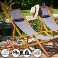 CASARIA® Chaise longue pliante en bois anthracite Chaise de plage 3 positions Chilienne transat jardin exterieur-3