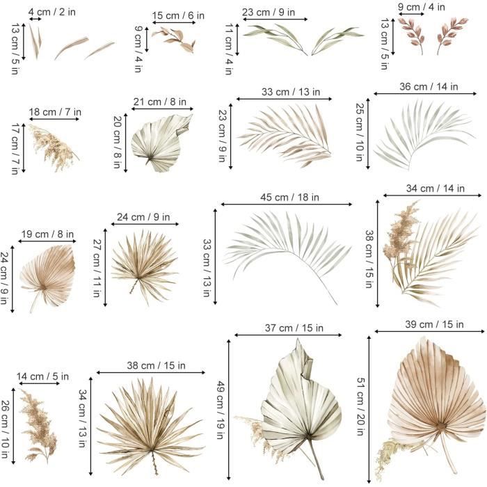 Stickers Muraux Feuilles De Palmier Tropical - Déco Chambre Salon Bureau - 3 Feuilles 30x90 Cm