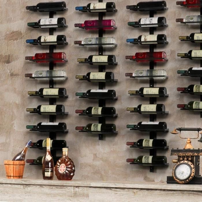 Porte-bouteilles mural pour 27 bouteilles en métal noir WINE