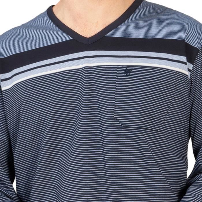 Hajo Clima Comfort Pigiama Uomo - Cotone Mercerizzato Non Stiratura - Due Pezzi Con Pantaloni Lunghi E Maglia A Righe