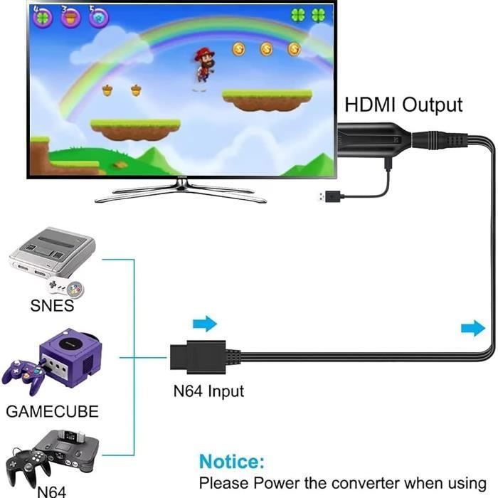 Adaptateur Convertisseur N64 Vers Hdmi Câble Hd Pour Nintendo 64