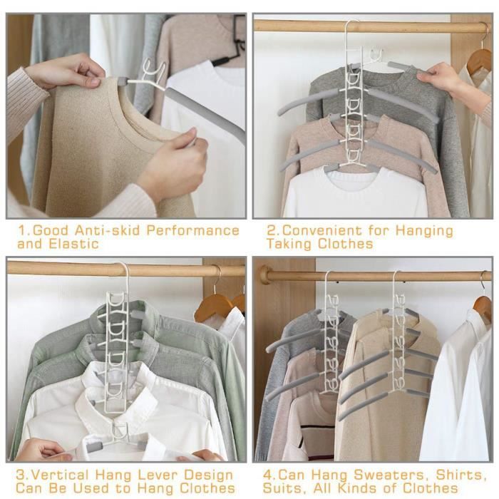 Cintre Pliable Multicouche Antidérapant - Gain De Place Pour Placard & Buanderie - Acier Inoxydable + éponge - 40x40cm - 6
